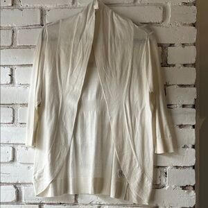 Lightweight Ivory Open-Front Cardigan 3/4 sleeve light knit
